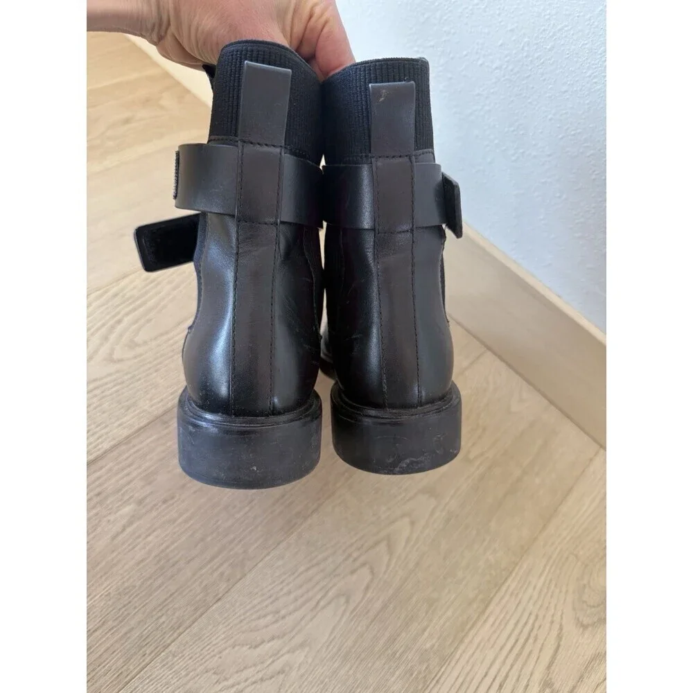 $428 Tory Burch Womens 10 Double T Chelsea Boot Black Ankle Leather Shoes Slip